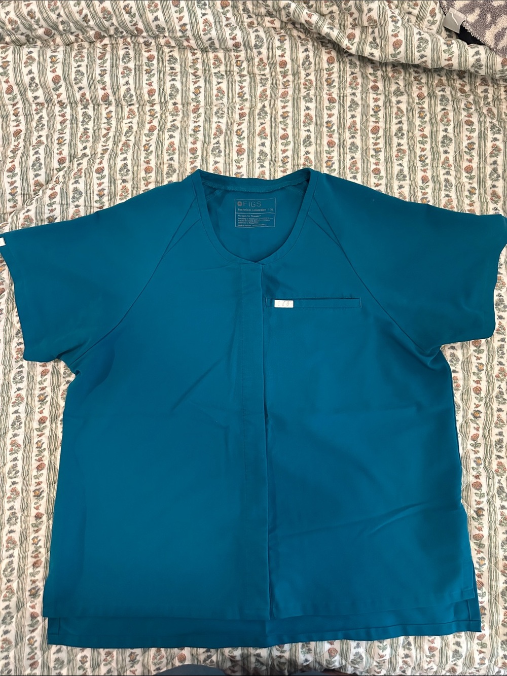 Figs Teal V-Neck Medical Top with Chest Pocket